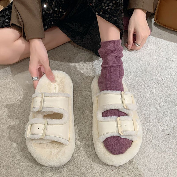 Pantuflas Cálidas con Forro Polar y Hebilla Ajustable para Mujer