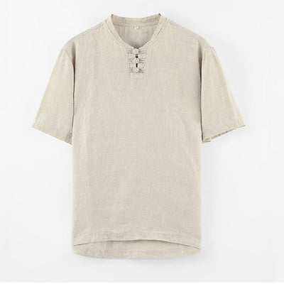 Blusa Lino Cuello Mao Manga Corta Estilo Asiático - Image 10