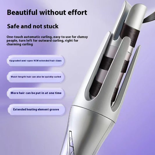 Gradient purple wireless automatic hair curler with a sleek design, one-button start, and three-speed adjustment. - Image 2