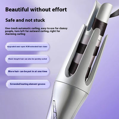 Gradient purple wireless automatic hair curler with a sleek design, one-button start, and three-speed adjustment. - Image 2