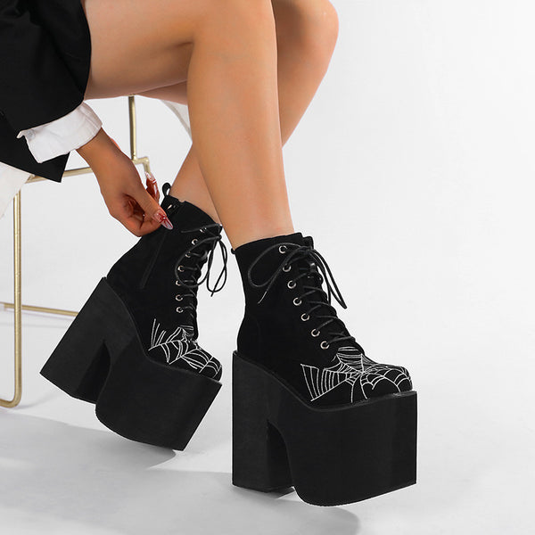 Botas Dr Martens Gothic Ultra Altas con Suela Gruesa y Diseño de Telaraña