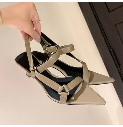 Sandalias de Tacón Stiletto Punta Afilada con Hebilla Triangular y Correa al Tobillo - Image 10