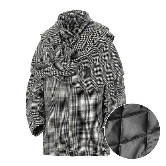 Abrigo de Lana Houndstooth Doble Hombro Hombre Casual Suelto
