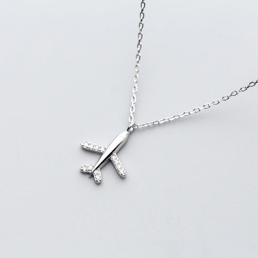 Collar de Plata S925 con Diamantes y Dije de Avión - Image 6