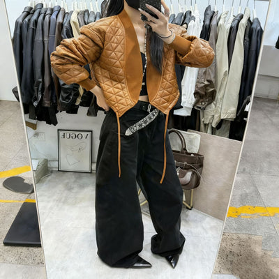 Chaqueta de Cuero PU Acolchada a Cuadros - Estilo Desenfadado y Cálido - Image 2