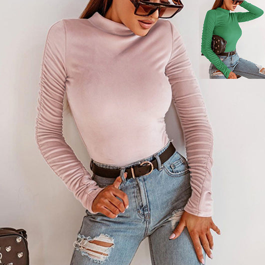 Blusa Plisada de Manga Larga Color Sólido - Elegancia Versátil