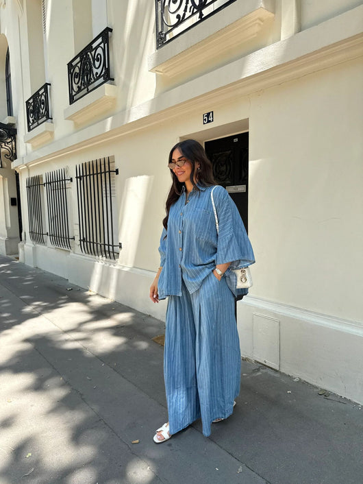 Traje de Pantalón Ancho y Camisa a Rayas - Image 15