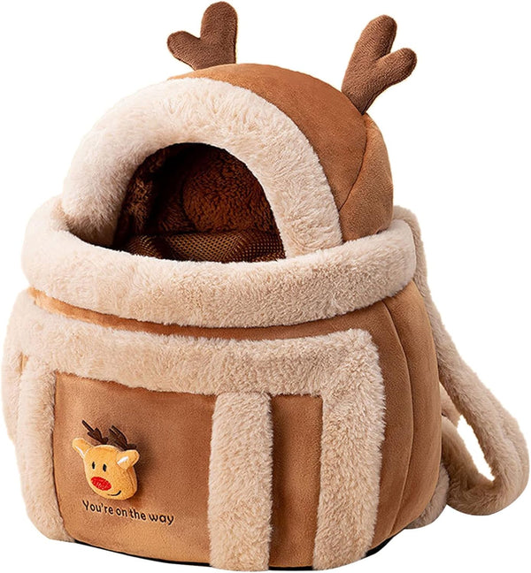 Mochila Transportadora para Mascotas con Diseño de Reno y Calentadores de Manos