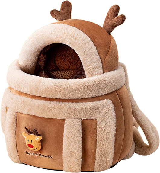 Mochila Transportadora para Mascotas con Diseño de Reno y Calentadores de Manos