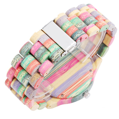 Reloj de Pulsera Bambú con Movimiento Esqueleto y Esfera Grande Colorida - Image 4
