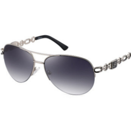 Women's pilot sunglasses with rose gold frames, pink mirrored lenses, and chain-link detail on the temples. - Image 13