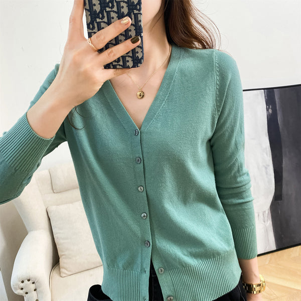 Cardigan Corto Cuello V para Mujer - Suéter Exterior Versátil