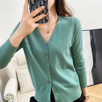 Cardigan Corto Cuello V para Mujer - Suéter Exterior Versátil