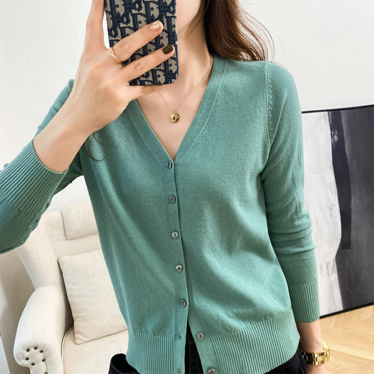 Cardigan Corto Cuello V para Mujer - Suéter Exterior Versátil