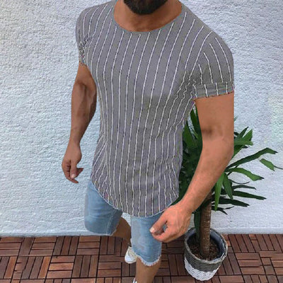 Playera de Rayas Cuello Redondo Manga Corta para Hombre - Image 10