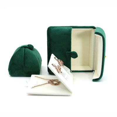 Caja de Anillos Doble con Flanela Verde Oscuro Ultra Suave - Image 3