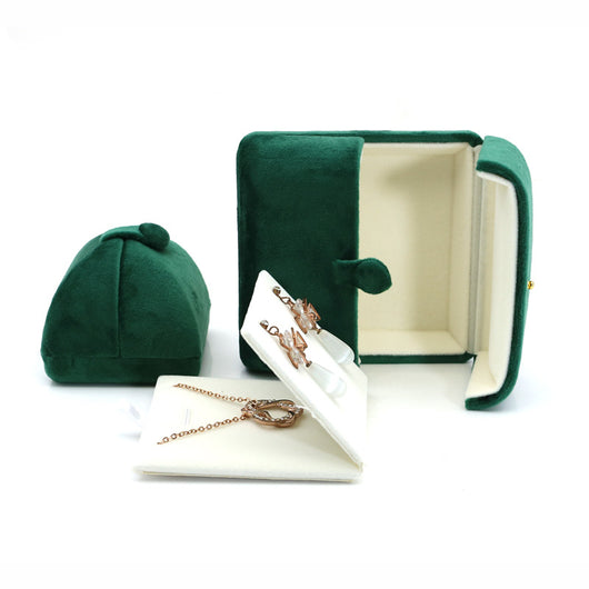 Caja de Anillos Doble con Flanela Verde Oscuro Ultra Suave - Image 3