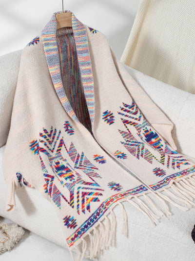 Rebozo Étnico Geométrico Pop con Borlas Artesanales - Image 13