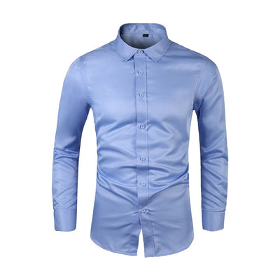 Camisa de Negocios Manga Larga Talla Grande Cuello Solapa Color Sólido para Hombre - Image 8