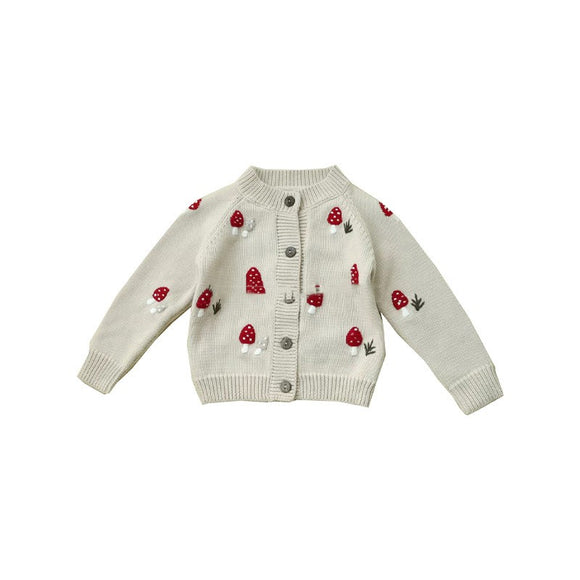Cardigan Tejido con Setas Bordadas a Mano para Niños