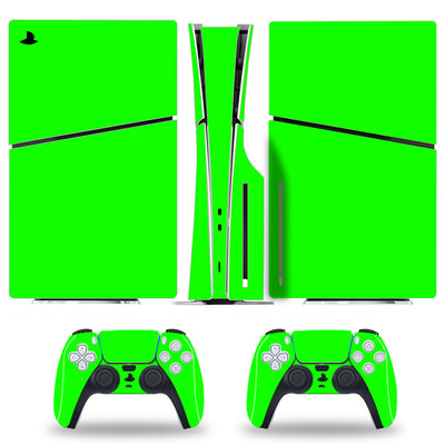 Red carbon fiber pattern skin set for Sony PS5 Slim console and two DualSense controllers, shown applied. - Image 4