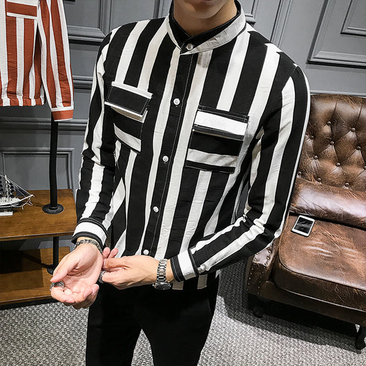 Camisa Slim Manga Larga Cuello de Pie para Peluquero Moderno - Image 8