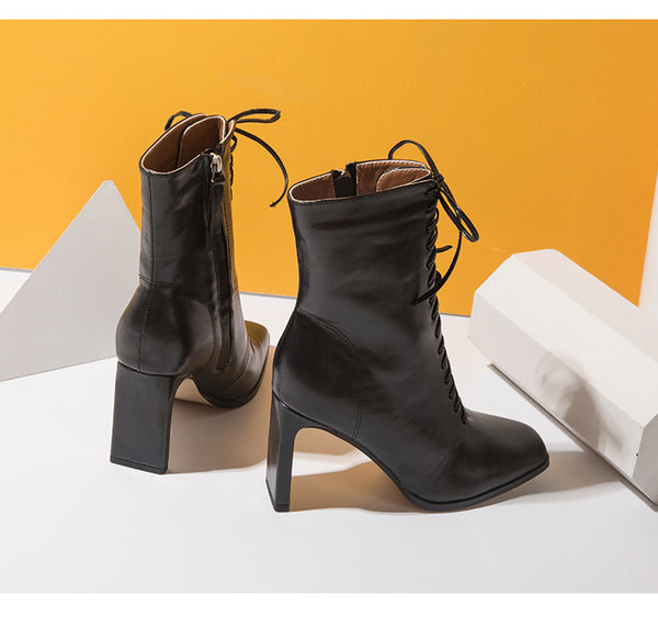 Botas de Tacón con Cordones Frontales - Estilo Europeo y Americano para Mujer