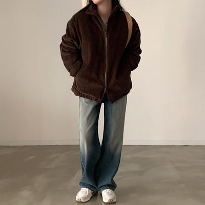 Abrigo Corto Acolchado de Algodón con Diseño de Rayas Hundidas y Solapa para Mujer - Image 22