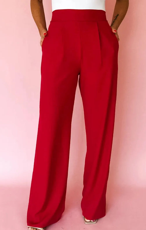 Pantalón Recto Cintura Alta Elástica con Pliegues Delanteros - Image 10