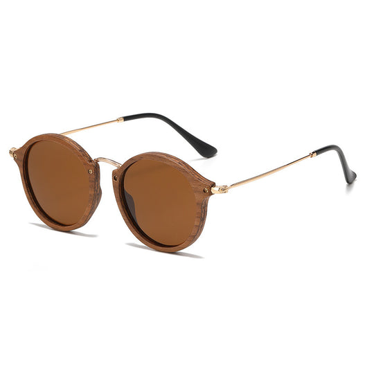 Gafas de Sol Redondas en Madera de Nogal - Estilo Casual Versátil - Image 4