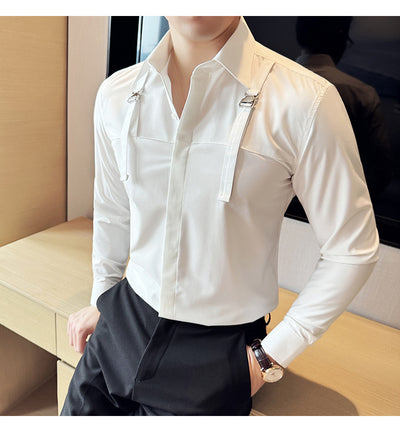 Camisa Minimalista de Manga Larga para Hombre - Estilo Versátil y Moderno - Image 9