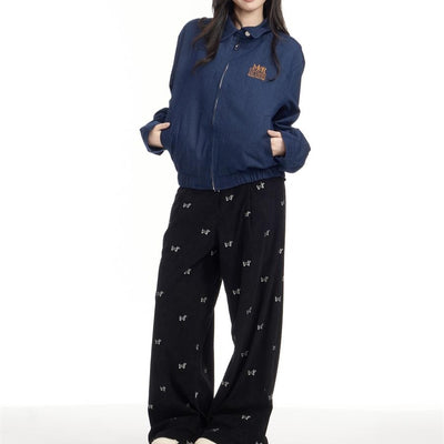 Pantalones Corduroy Retro Americano con Bordado Completo para Mujer - Corte Recto Holgado - Image 7