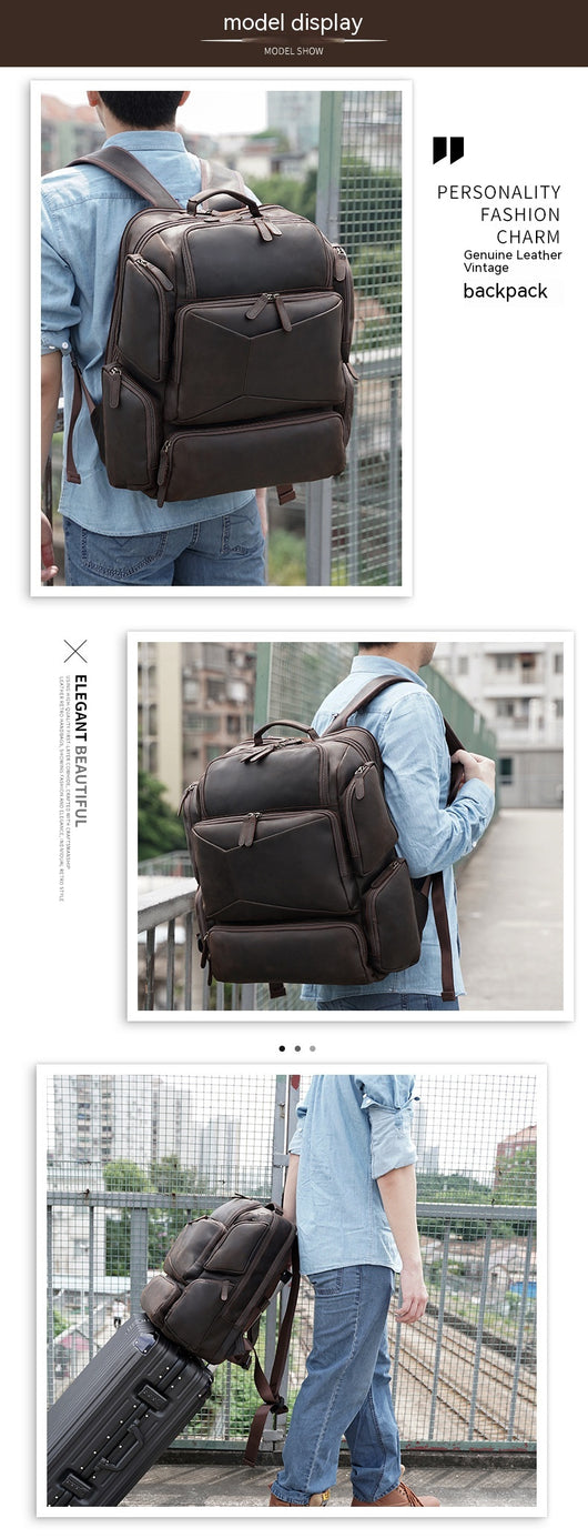 Mochila de Viaje en Cuero Crazy Horse Retro 17 Pulgadas - Backpack de Cuero Premium para Hombre - Image 12