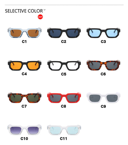 Black square-frame sunglasses with thick, angular frames and dark blue lenses, shown on a white background. - Image 41