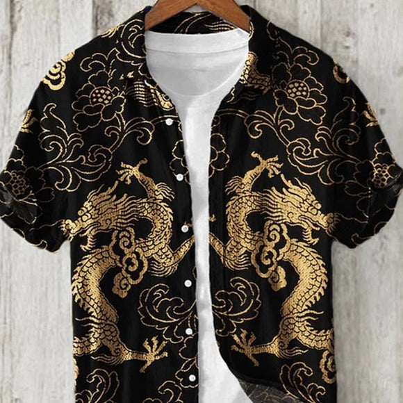Camisa Casual Holgada para Hombre con Estampado y Botones