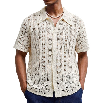 Cardigan Tejido Hueco de Manga Corta para Hombre - Image 5