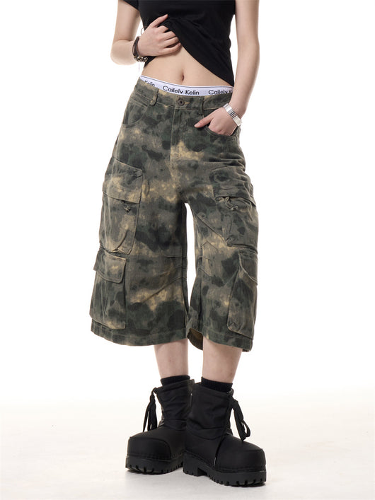 Pantalones Cargo Cortos Camuflaje Retro - Diseño Holgado Unisex con Múltiples Bolsillos - Image 4