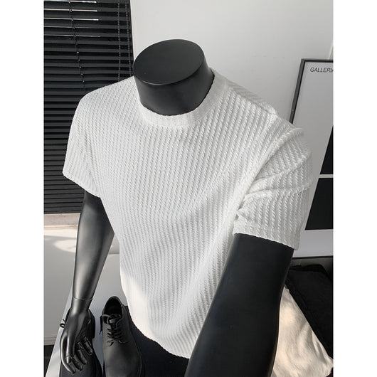 Playera Tejida de Manga Corta a Rayas Negras para Hombre - Image 7