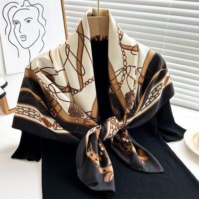 Pañuelo de Seda Twill Estampado 90cm con Anilla Cadena - Diseño Europeo y Americano - Image 17