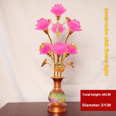 Linterna LED de Loto en Vidrio Coloreado para Altar Budista - Image 13