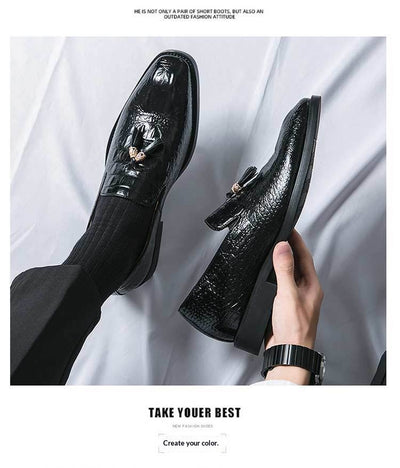 Zapatos de Cuero para Hombre Estilo Coreano con Patrón Cocodrilo y Borlas - Image 14