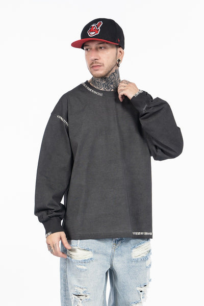 Camiseta Manga Larga Oversize Tejida a Mano para Hombre - Algodón Pesado - Image 13