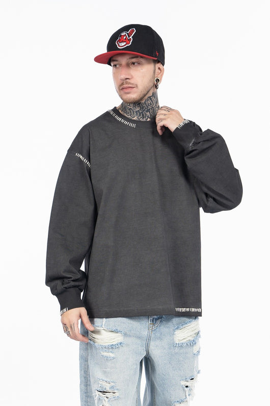 Camiseta Manga Larga Oversize Tejida a Mano para Hombre - Algodón Pesado - Image 13