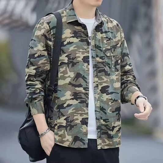 Chaqueta Casual Camuflaje Hombre - Camisa Suelta Retro Manga Larga