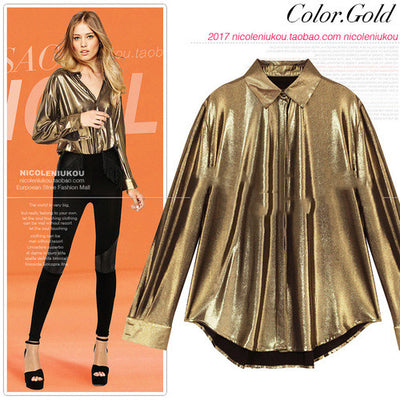 Blusa Retro Dorada Suelta de Manga Larga para Primavera y Otoño