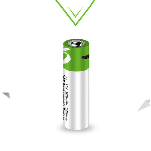 Two green AA 1.5V rechargeable batteries with Type-C ports and a white USB-C charging cable in green retail packaging. - Image 3