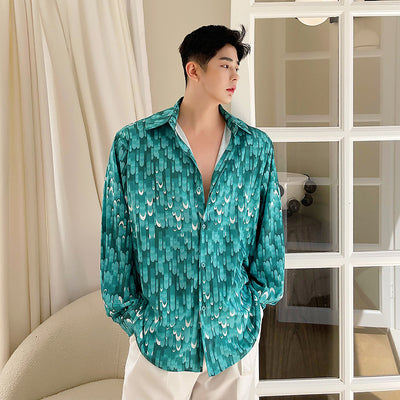 Camisa Floral Holgada con Solapa para Hombre - Image 8