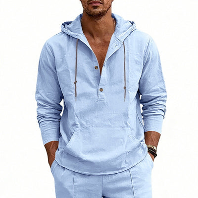 Camisa Hoody de Lino Transpirable para Hombre - Manga Larga Casual - Image 4