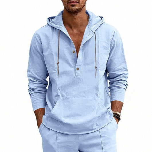 Camisa Hoody de Lino Transpirable para Hombre - Manga Larga Casual - Image 4