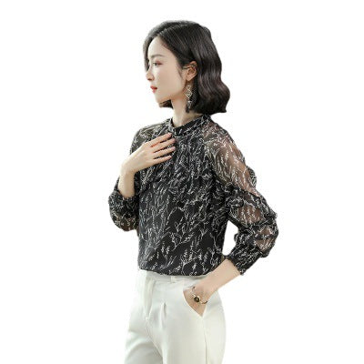 Blusa de Seda Estampada Manga Larga para Mujer - Image 12